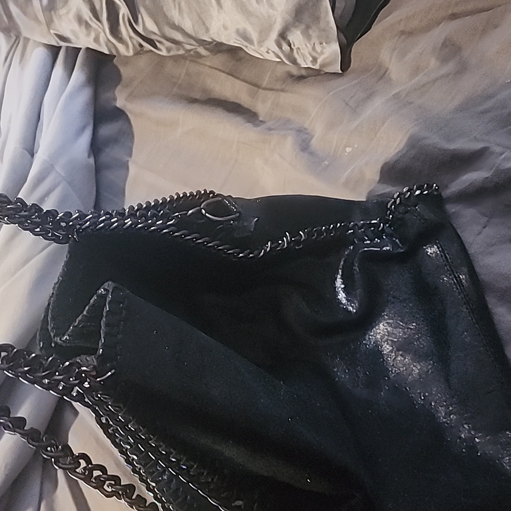 GENUINE LEATHER BORSE IN PELLE MADEStylish Black Chain-Embellished Women's Bag - Picture 3 of 4
